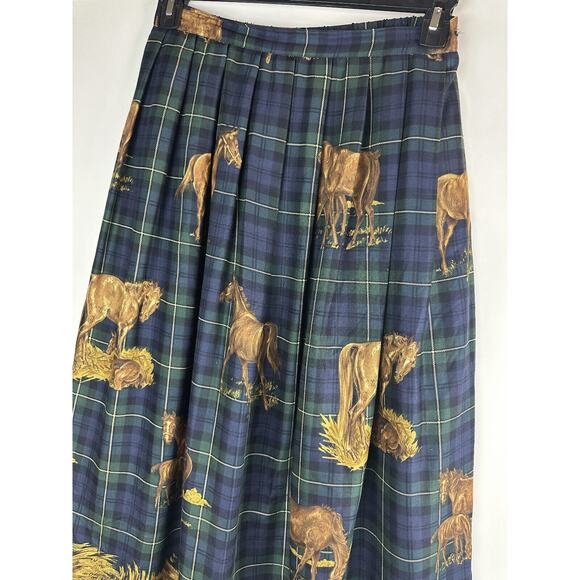 Susan Bristol Horse Print A Line Skirt Equestrian Tartan Plaid Western 10 Petite - Picture 5 of 8